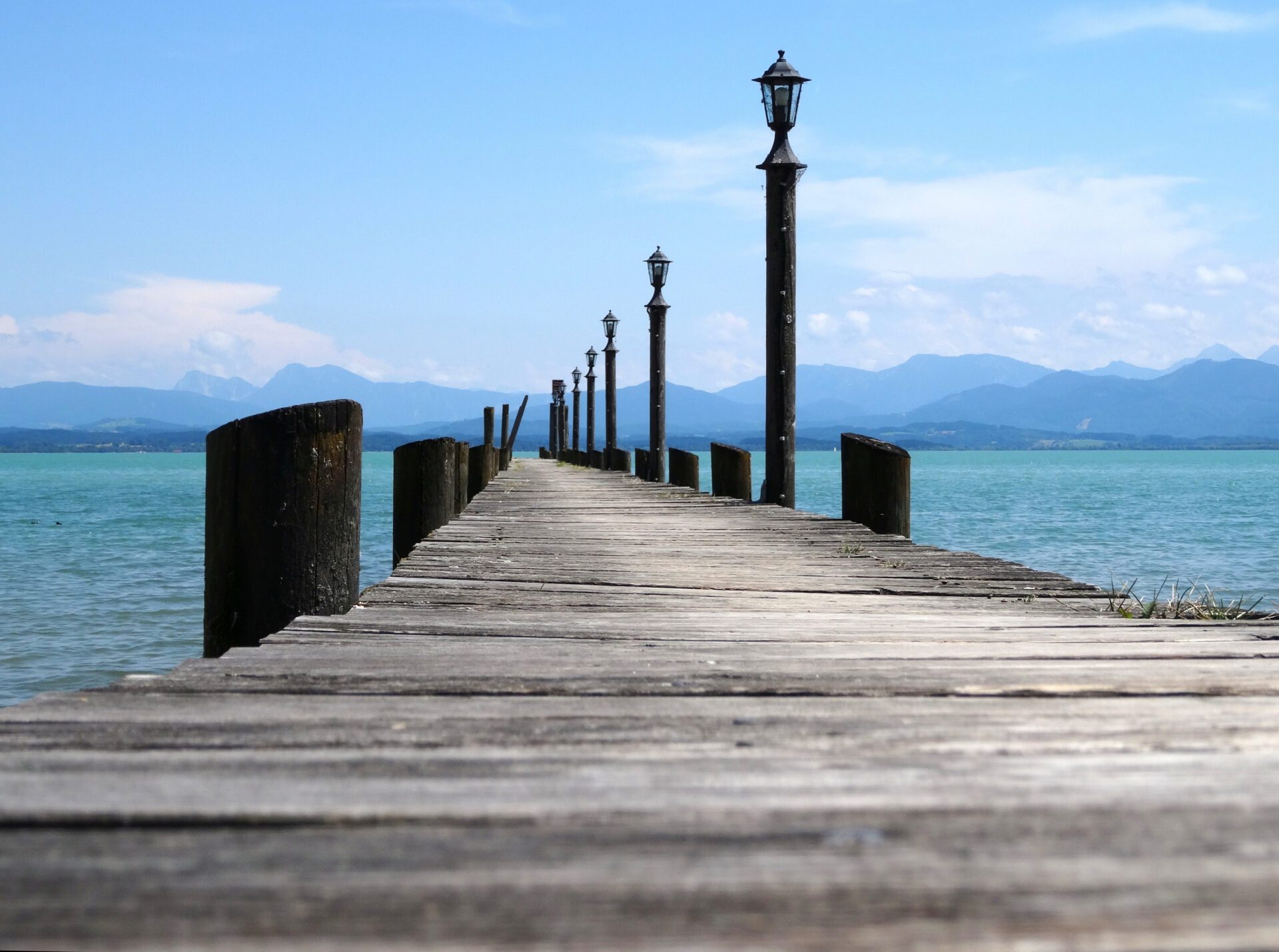 landing bridge at lake Chiemsee, bavaria, Germany landing bridge at lake Chiemsee, bavaria, Germany